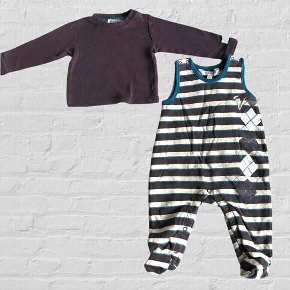 Kanz 2pc L/S Tee & Fleece Lined Overall Romper - Picture 1 of 11